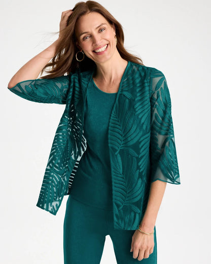 Chico's Travelers™ Collection Palm Frond Sheer Jacket Jade Glow