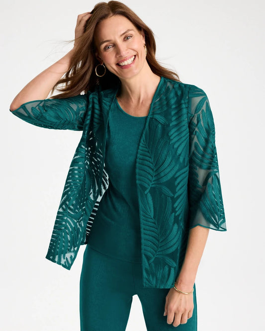 Chico's Travelers™ Collection Palm Frond Sheer Jacket Jade Glow