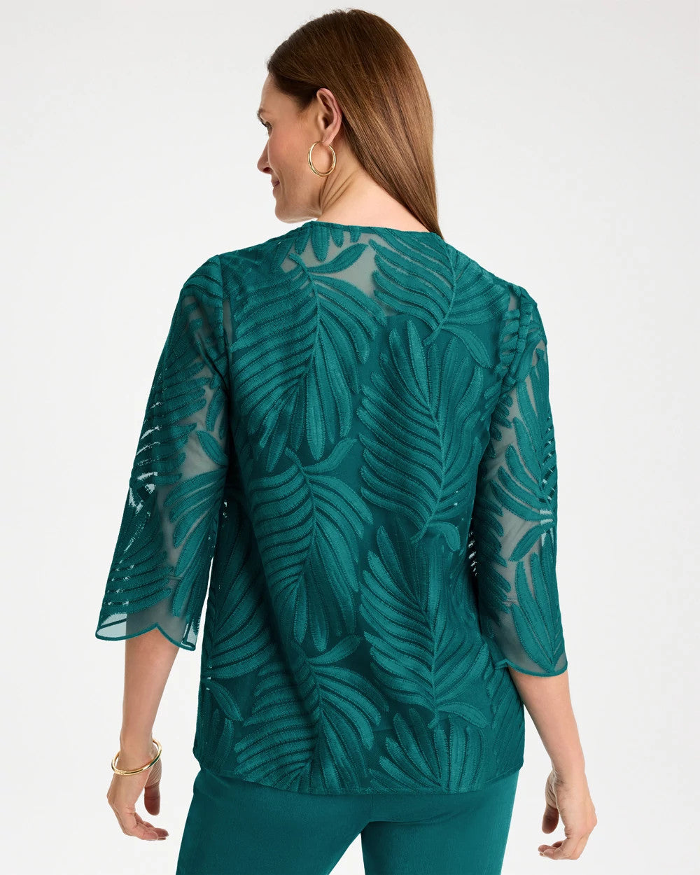 Chico's Travelers™ Collection Palm Frond Sheer Jacket Jade Glow
