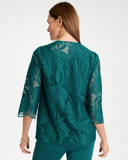 Chico's Travelers™ Collection Palm Frond Sheer Jacket Jade Glow