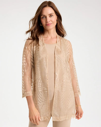 Chico's Travelers™ Sheer Embroidered Cardigan New Sonora Sand