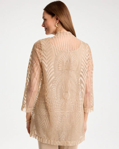 Chico's Travelers™ Sheer Embroidered Cardigan New Sonora Sand