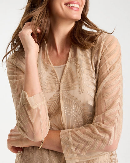 Chico's Travelers™ Sheer Embroidered Cardigan New Sonora Sand