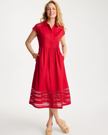 Chico's Lace Trim Midi Shirtdress Cherry Lush