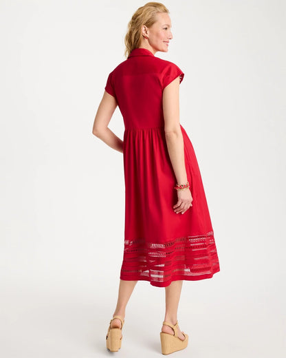 Chico's Lace Trim Midi Shirtdress Cherry Lush