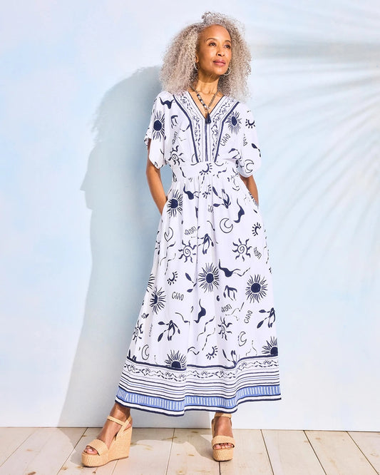 Chico's Slub Flutter-Sleeve Vacation Dress Passport Blue