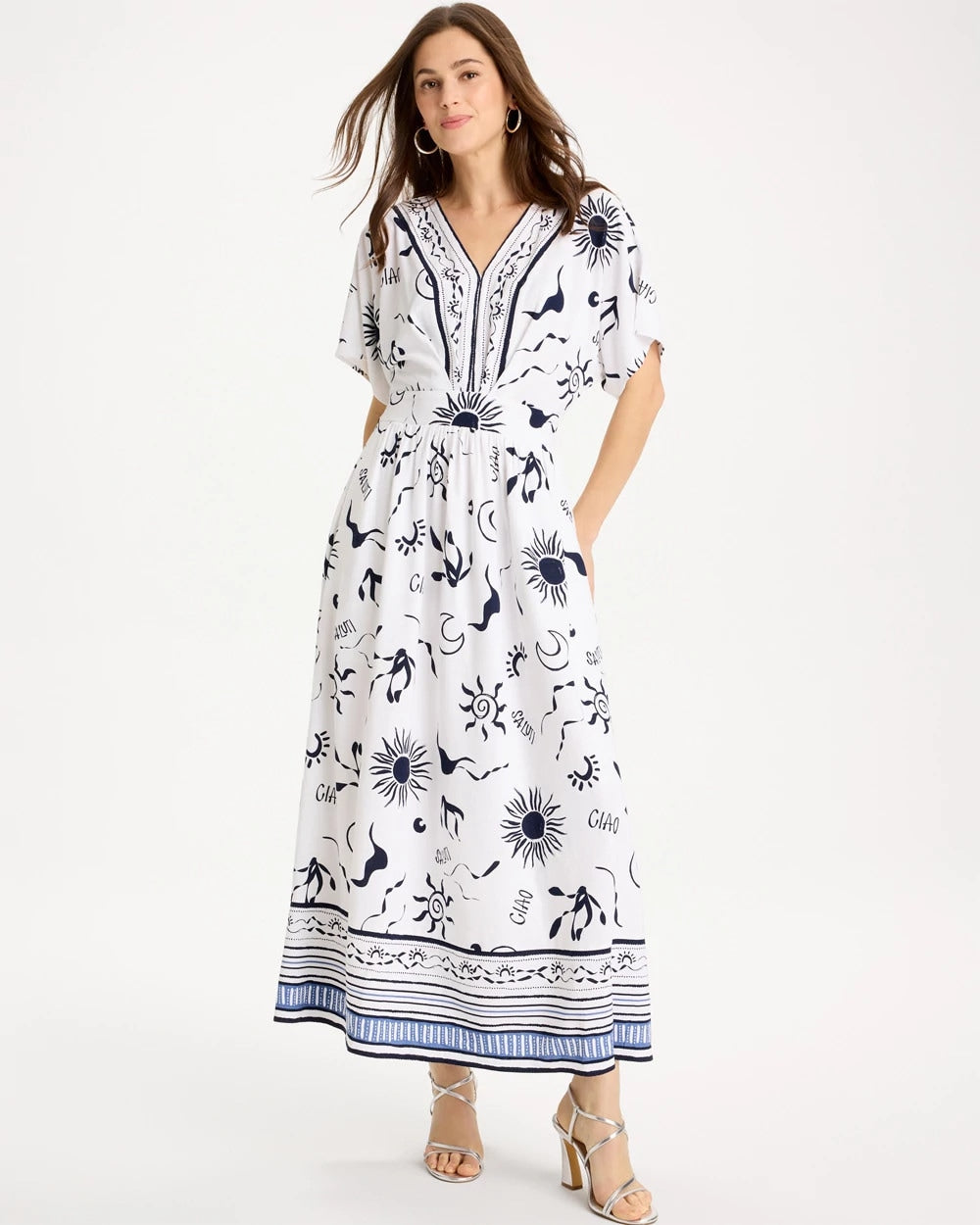 Chico's Slub Flutter-Sleeve Vacation Dress Passport Blue