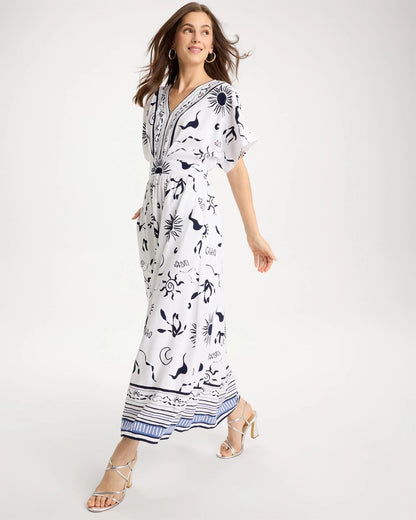 Chico's Slub Flutter-Sleeve Vacation Dress Passport Blue
