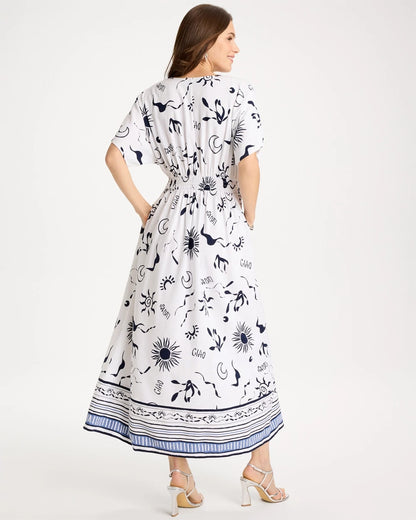 Chico's Slub Flutter-Sleeve Vacation Dress Passport Blue