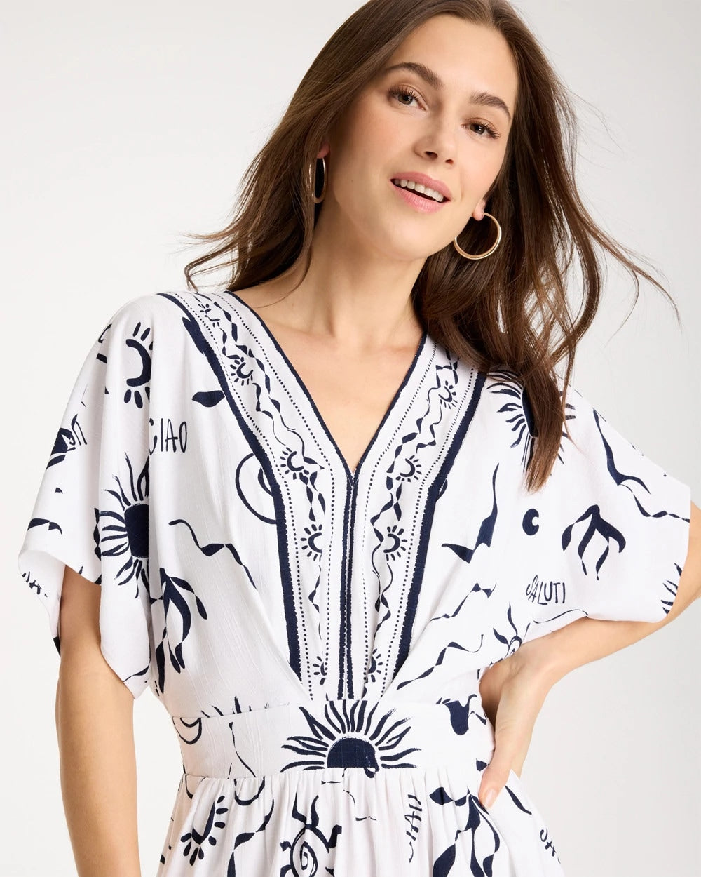 Chico's Slub Flutter-Sleeve Vacation Dress Passport Blue
