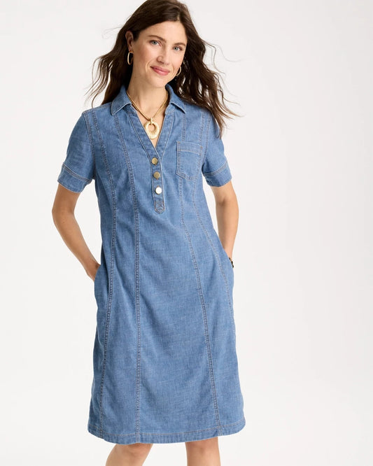 Chico's Soft-Stretch Hemp Denim Shirtdress Palm Isle Indigo