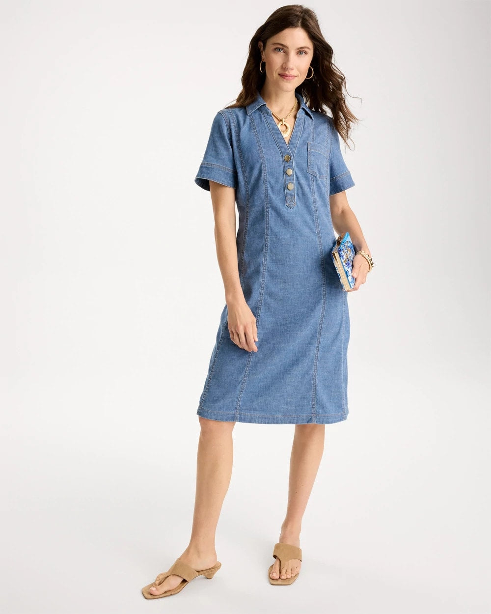 Chico's Soft-Stretch Hemp Denim Shirtdress Palm Isle Indigo
