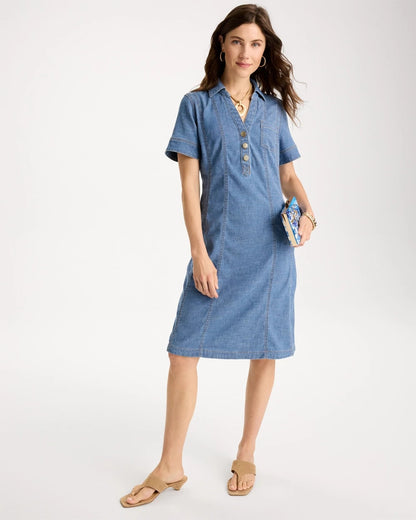 Chico's Soft-Stretch Hemp Denim Shirtdress Palm Isle Indigo