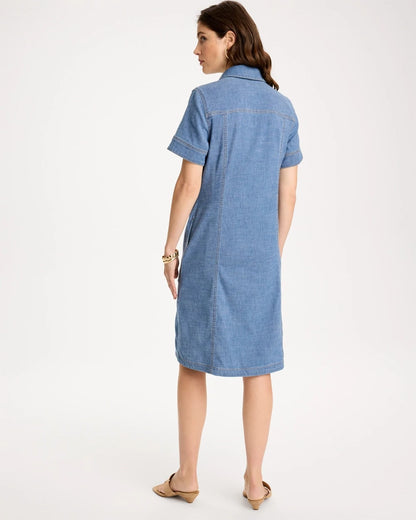 Chico's Soft-Stretch Hemp Denim Shirtdress Palm Isle Indigo