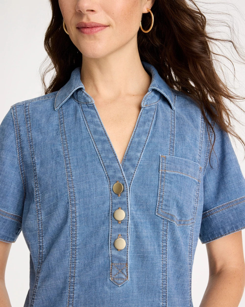 Chico's Soft-Stretch Hemp Denim Shirtdress Palm Isle Indigo