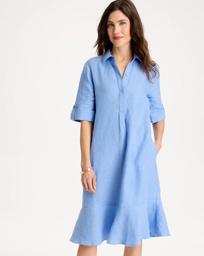 Chico's Linen Flounce Dress Blue Veil