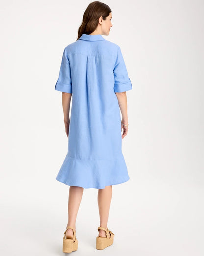 Chico's Linen Flounce Dress Blue Veil