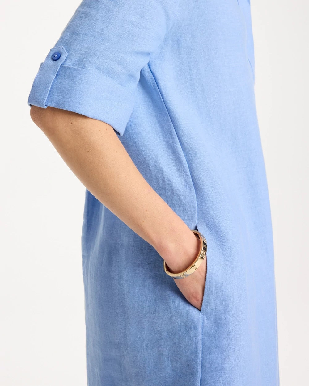 Chico's Linen Flounce Dress Blue Veil