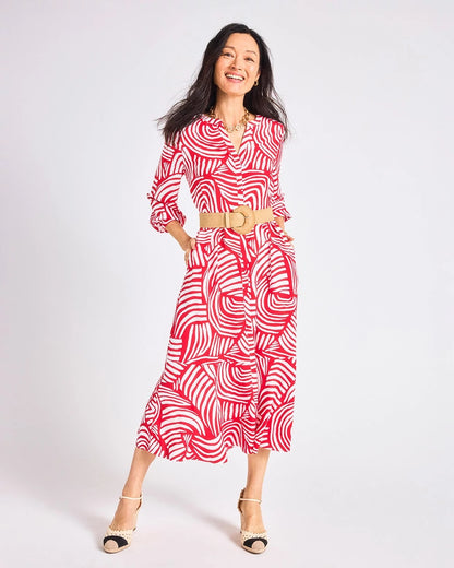 Chico's Printed Midi Shirt Dress Cherry Lush