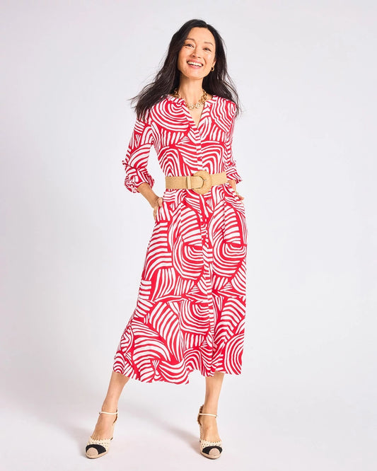 Chico's Printed Midi Shirt Dress Cherry Lush