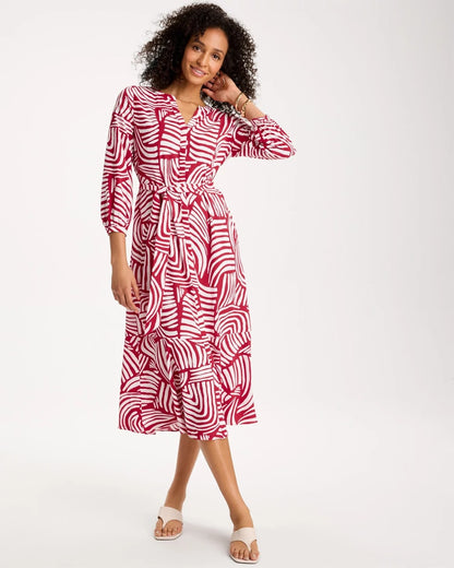 Chico's Printed Midi Shirt Dress Cherry Lush