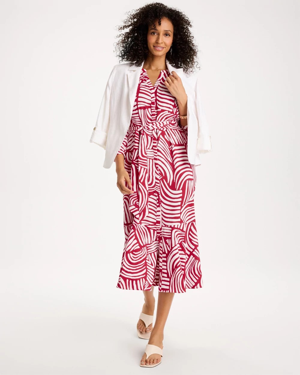 Chico's Printed Midi Shirt Dress Cherry Lush