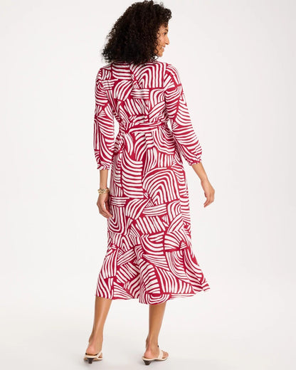 Chico's Printed Midi Shirt Dress Cherry Lush