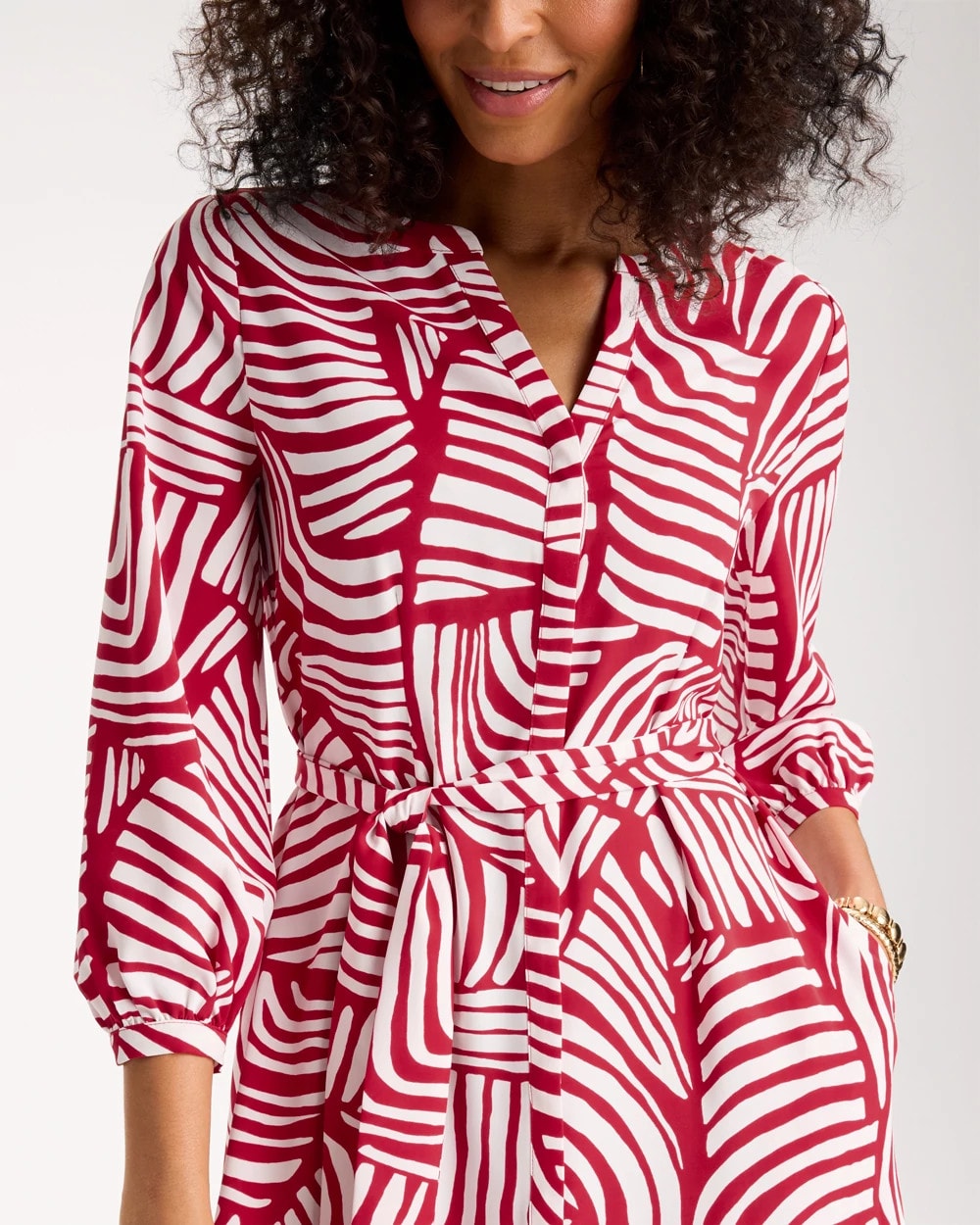 Chico's Printed Midi Shirt Dress Cherry Lush