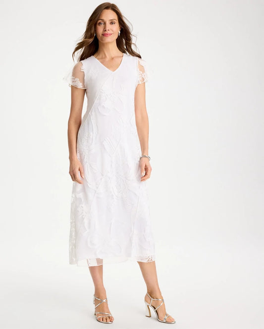 Chico's Knit Burnout Floral Dress Alabaster
