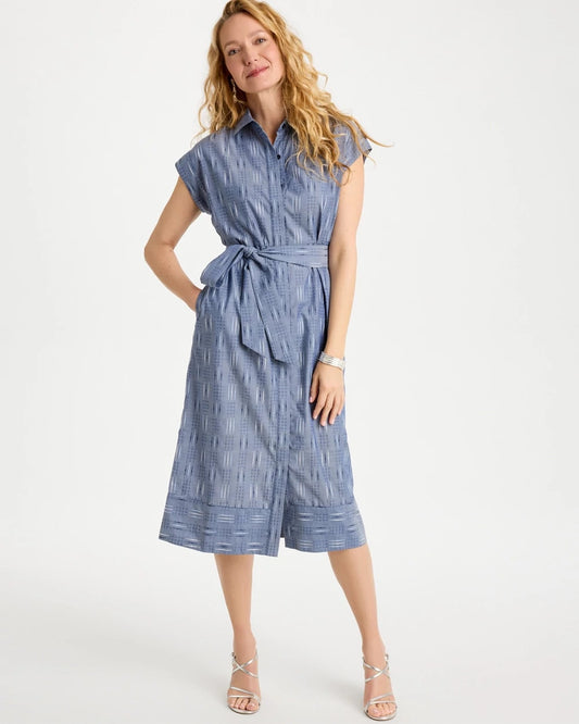 Chico's Clip Jacquard Denim Shirtdress Blue