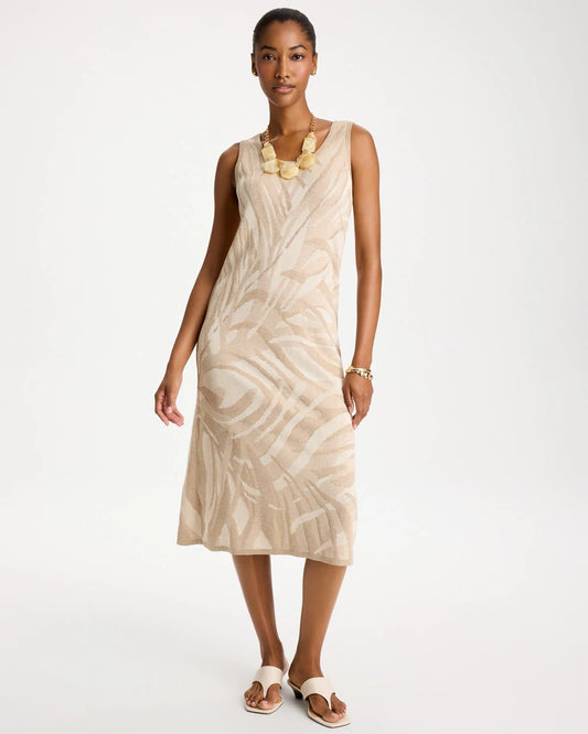 Chico's Knit Printed Sweater Dress Gold