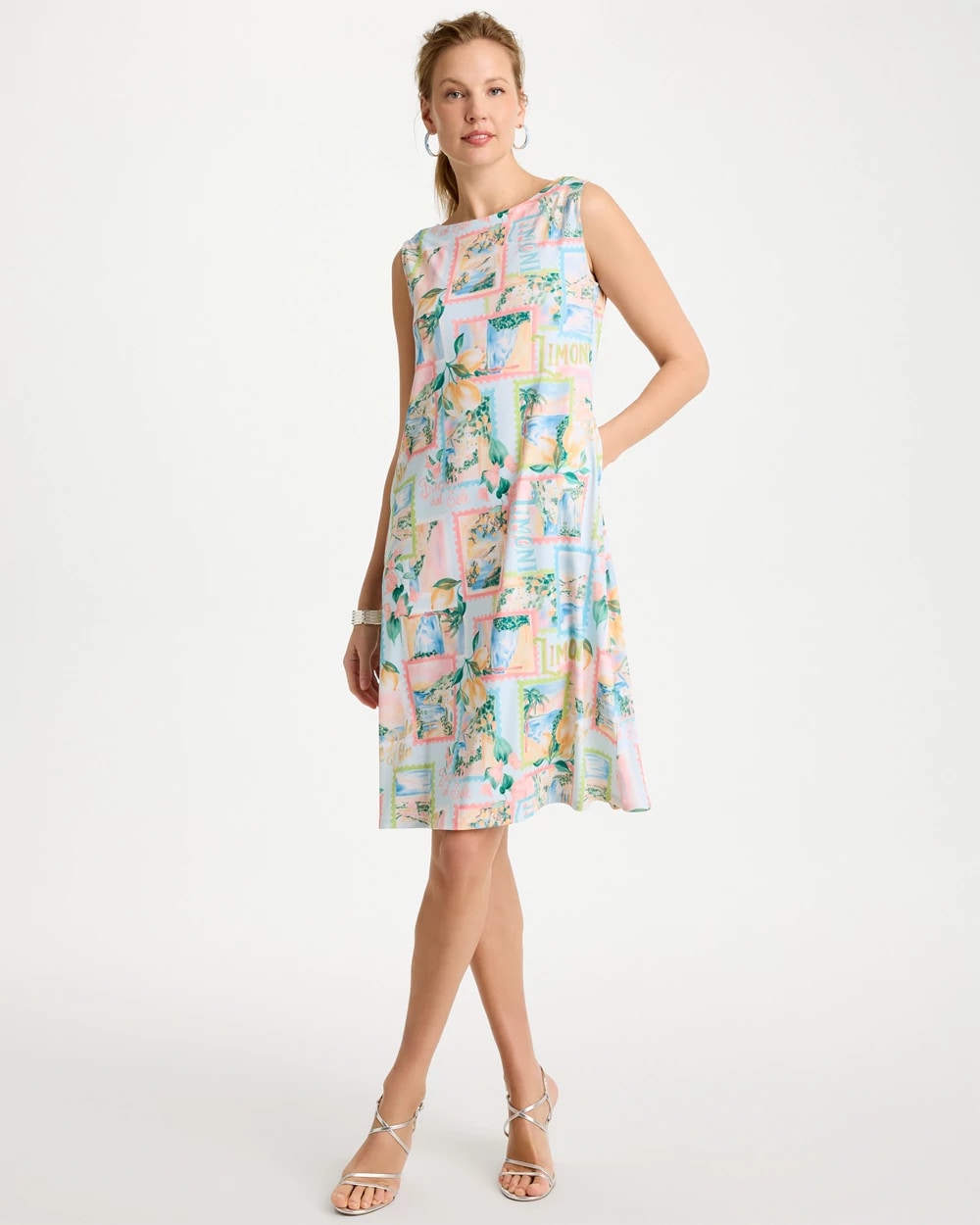 Chico's Jersey Knit Positano Shift Dress Bondi Blue