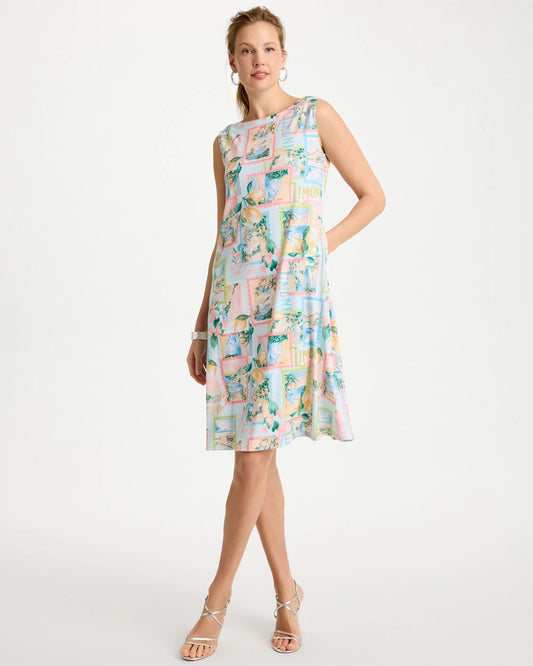 Chico's Jersey Knit Positano Shift Dress Bondi Blue