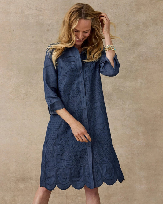 Chico's Denim Embroidered Dress Indigo