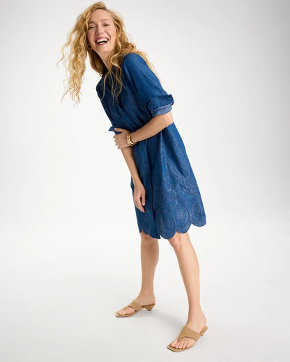 Chico's Denim Embroidered Dress Indigo