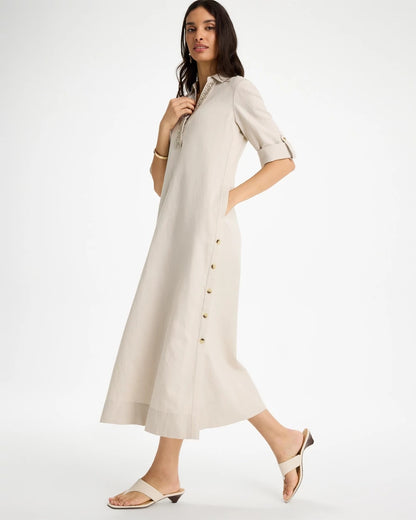 Chico's Embellished Linen Dress River Rock