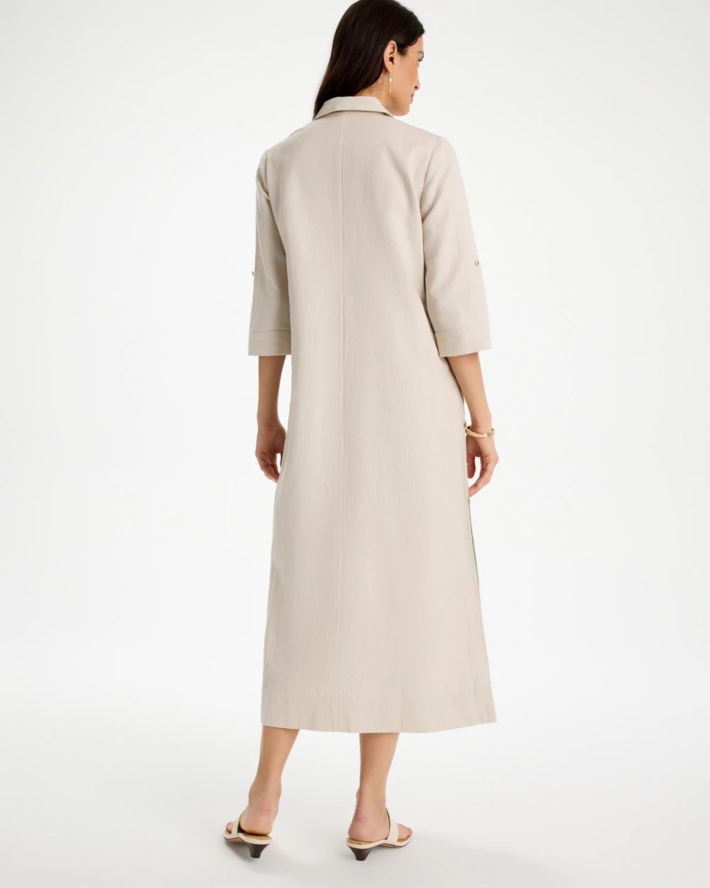 Chico's Embellished Linen Dress River Rock