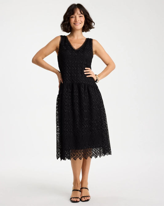 Chico's Embroidered Lace Sleeveless Dress Black