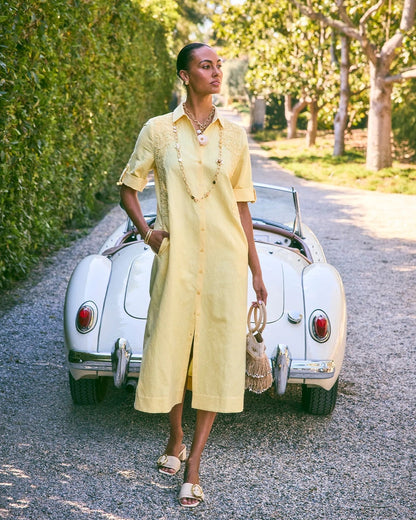 Chico's Embellished Linen-Cotton Shirtdress Golden Haze