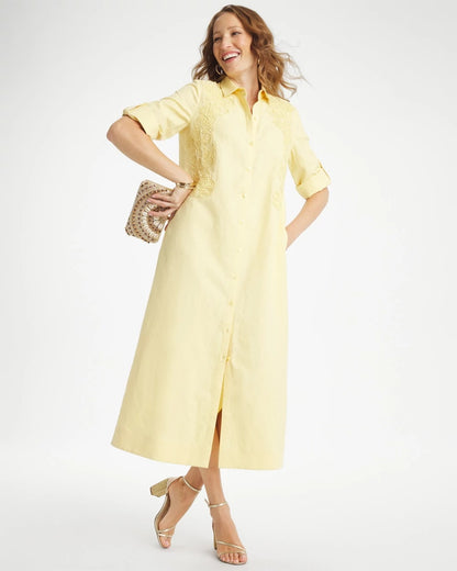 Chico's Embellished Linen-Cotton Shirtdress Golden Haze