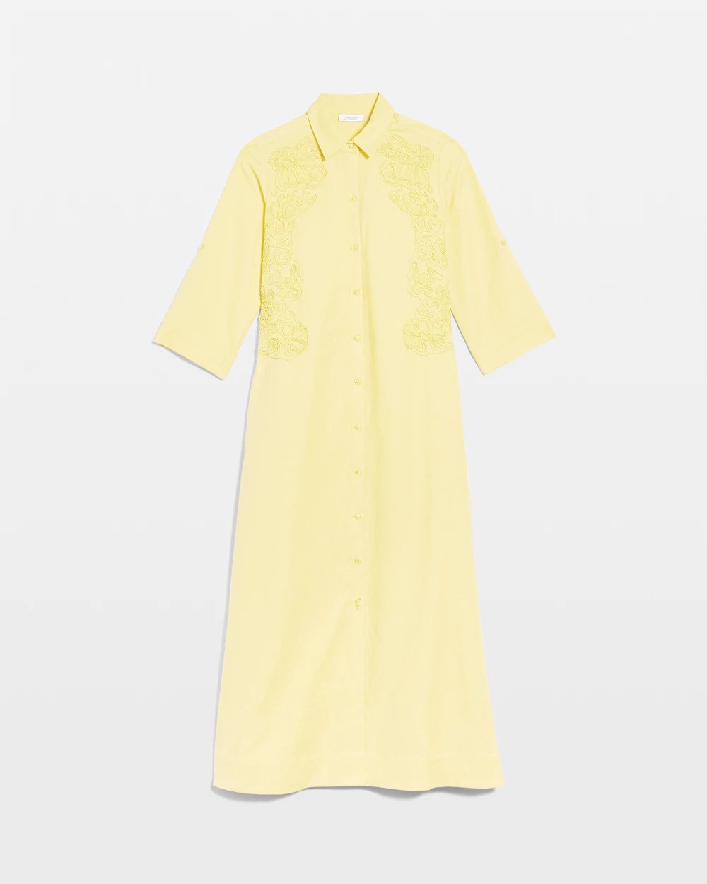 Chico's Embellished Linen-Cotton Shirtdress Golden Haze