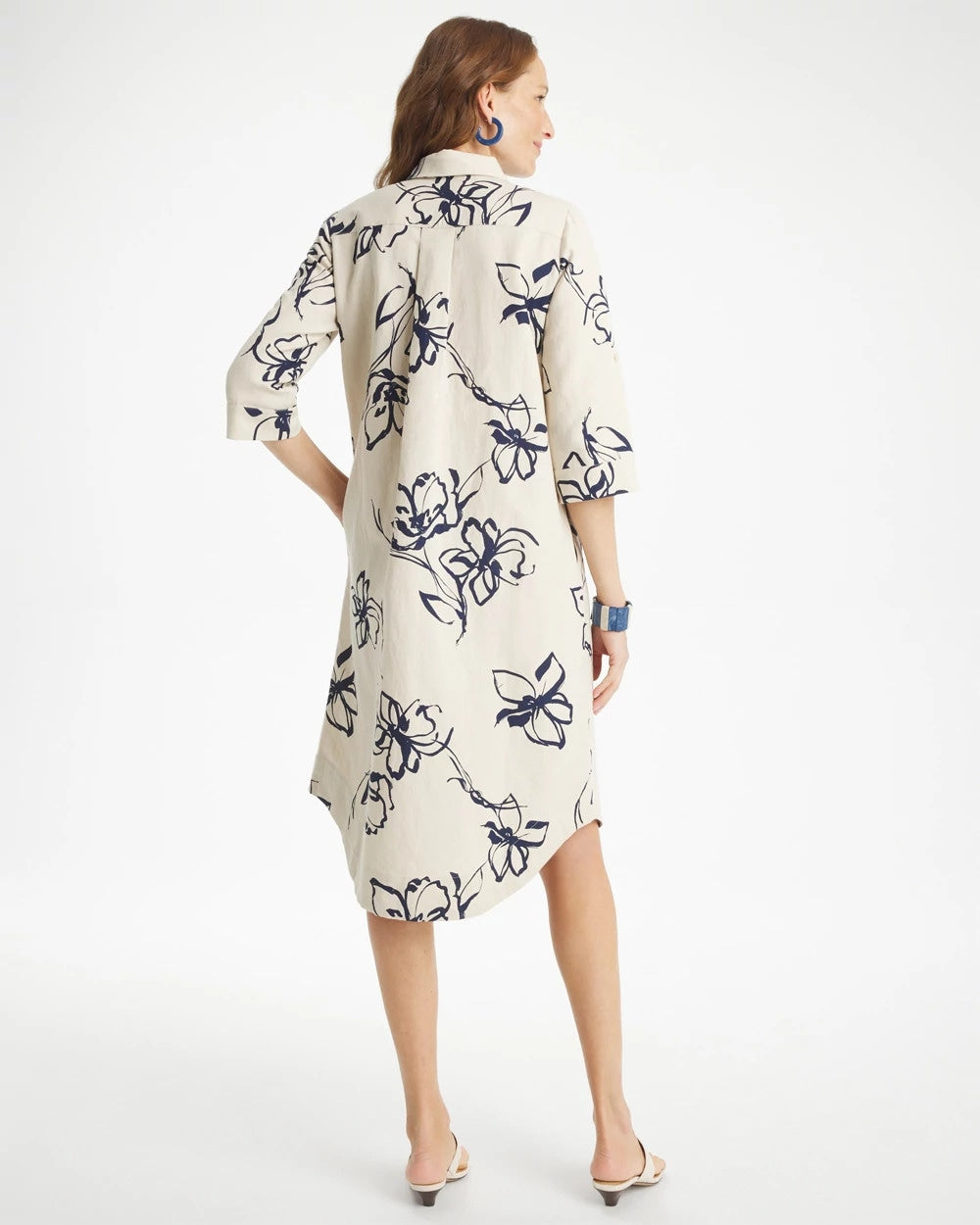 Chico's Printed Linen-Cotton Shirtdress Passport Blue