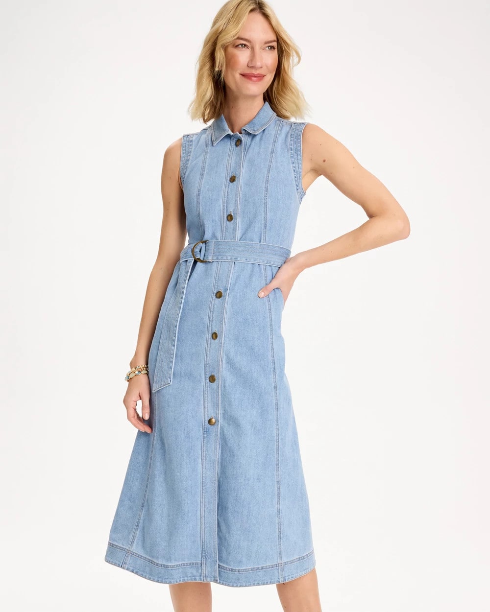 Chico's Sleeveless Denim Dress Medium Indigo Wash