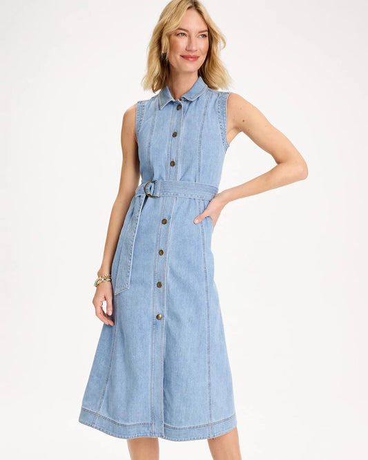 Chico's Sleeveless Denim Dress Medium Indigo Wash