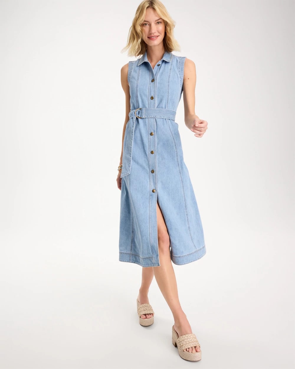Chico's Sleeveless Denim Dress Medium Indigo Wash