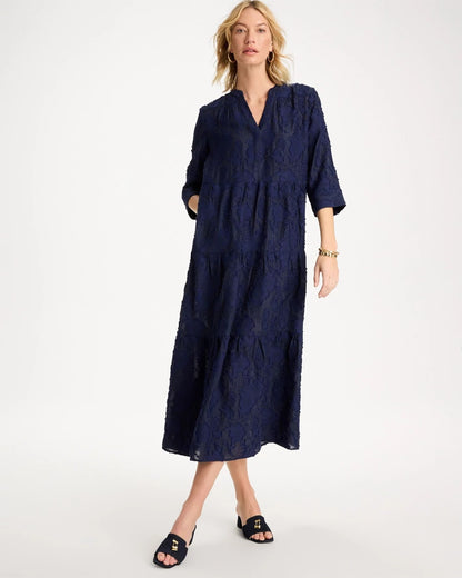 Chico's Tiered Lace Dress Passport Blue