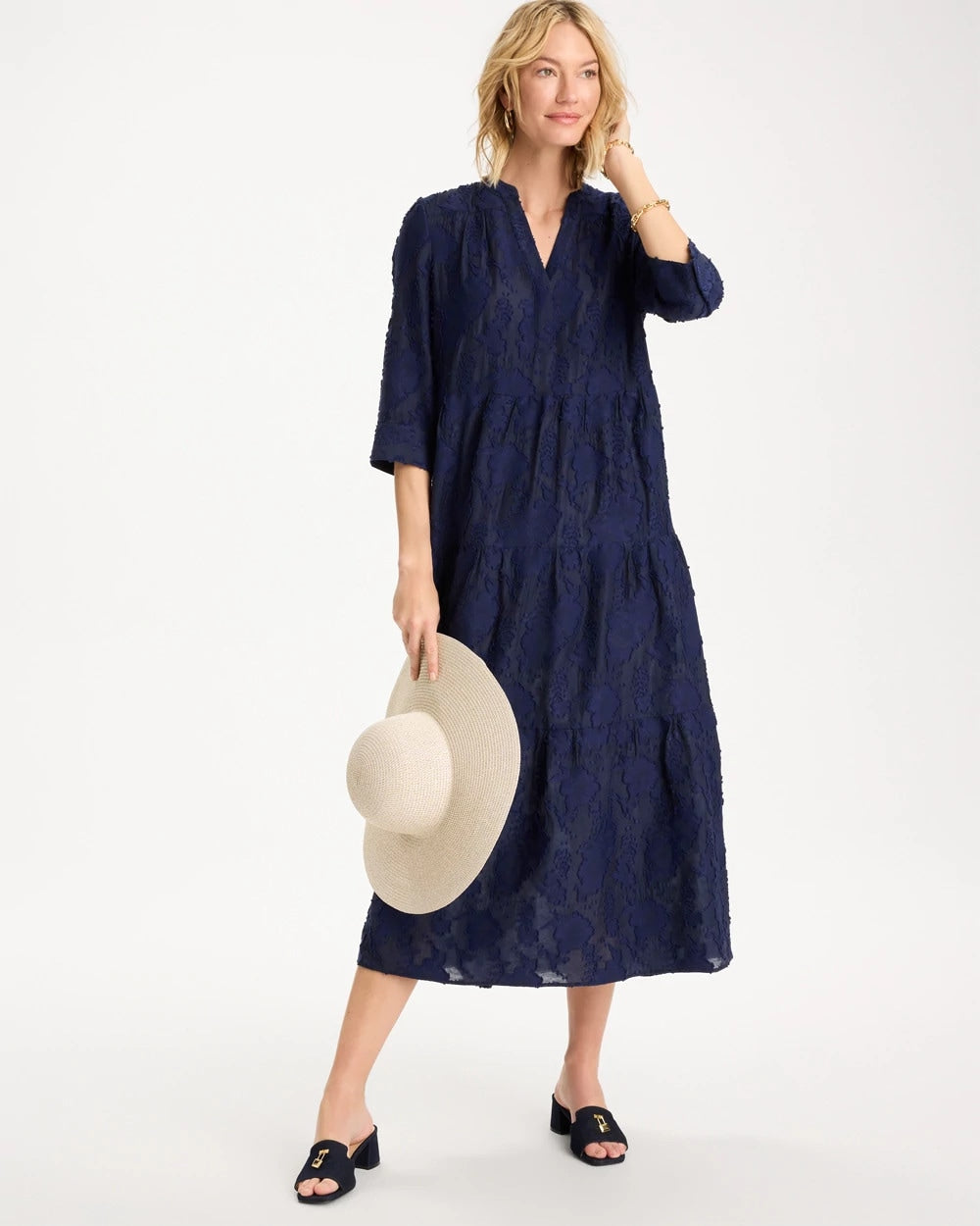 Chico's Tiered Lace Dress Passport Blue
