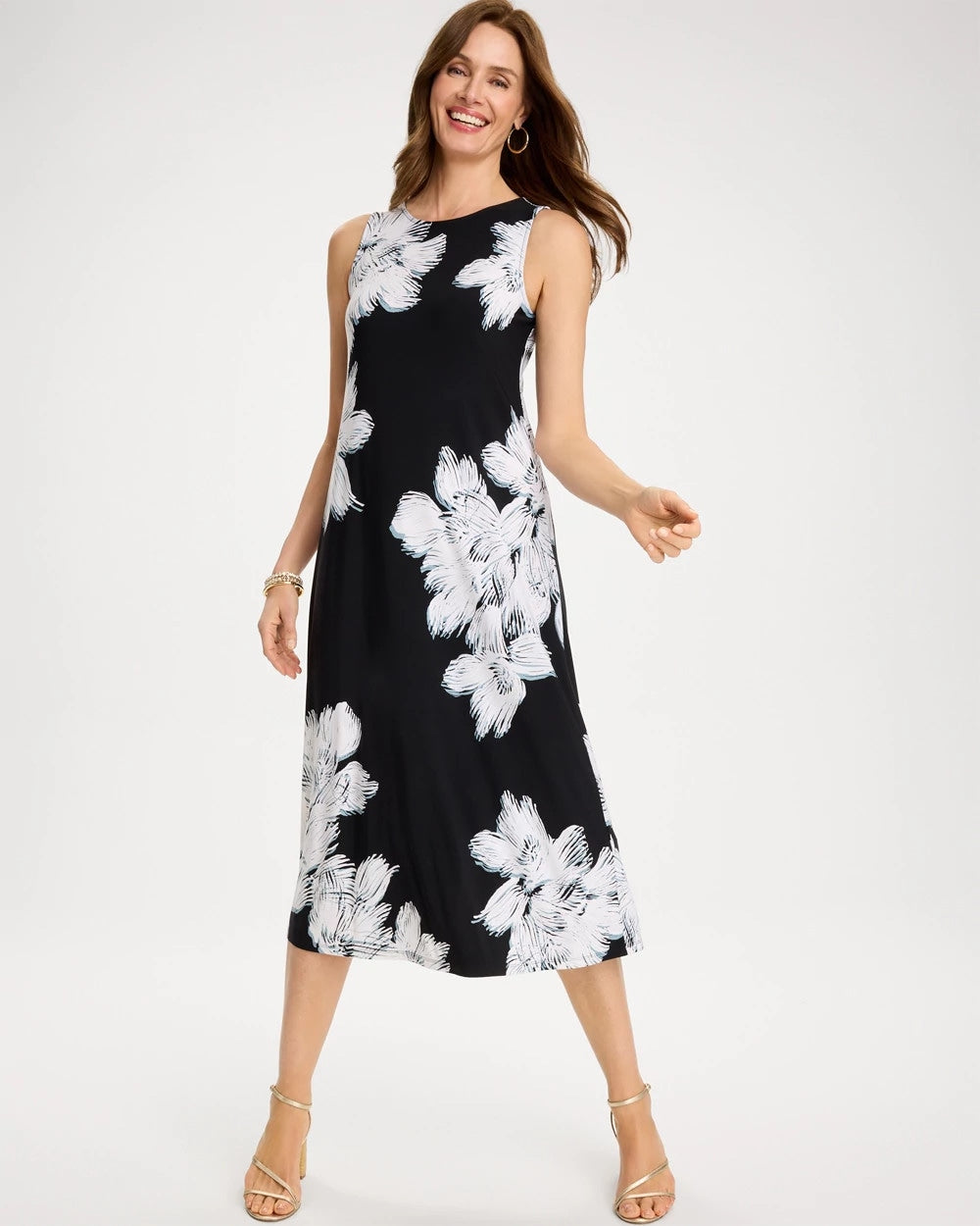 Chico's Travelers™ Knit Abstract Floral Swing Dress Black