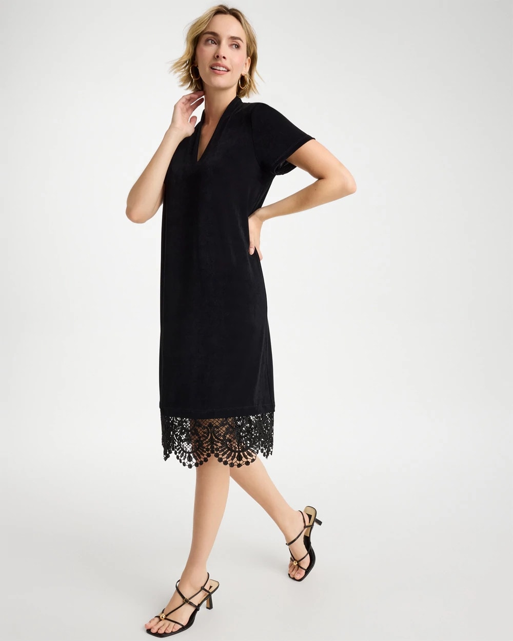 Chico's Travelers™ Lace Hem V-Neck Dress Travelers Black