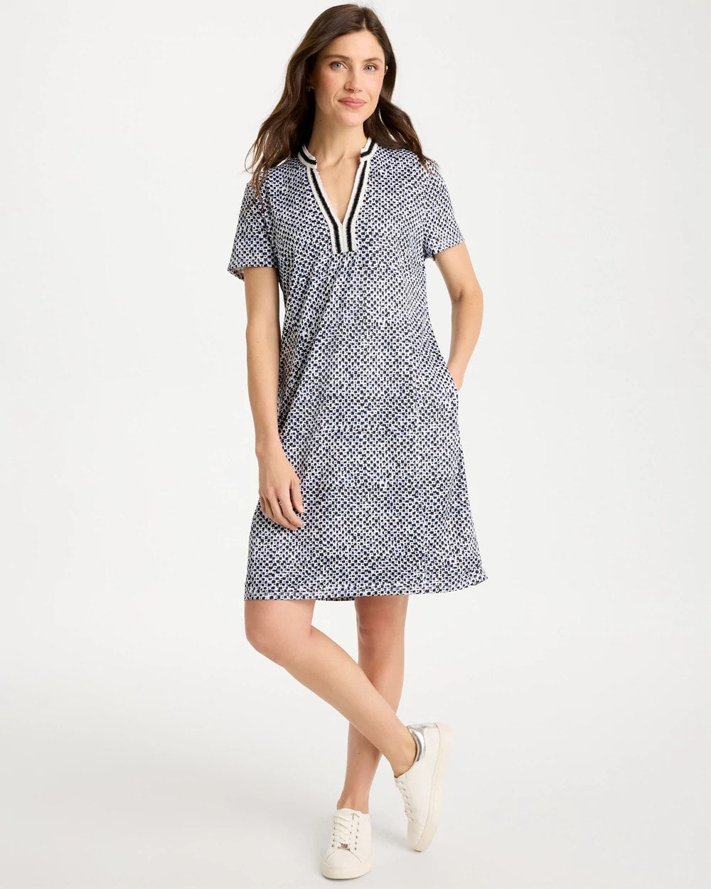 Chico's Zenergy® UPF Crochet Contrast Trim Dress Blue Muse